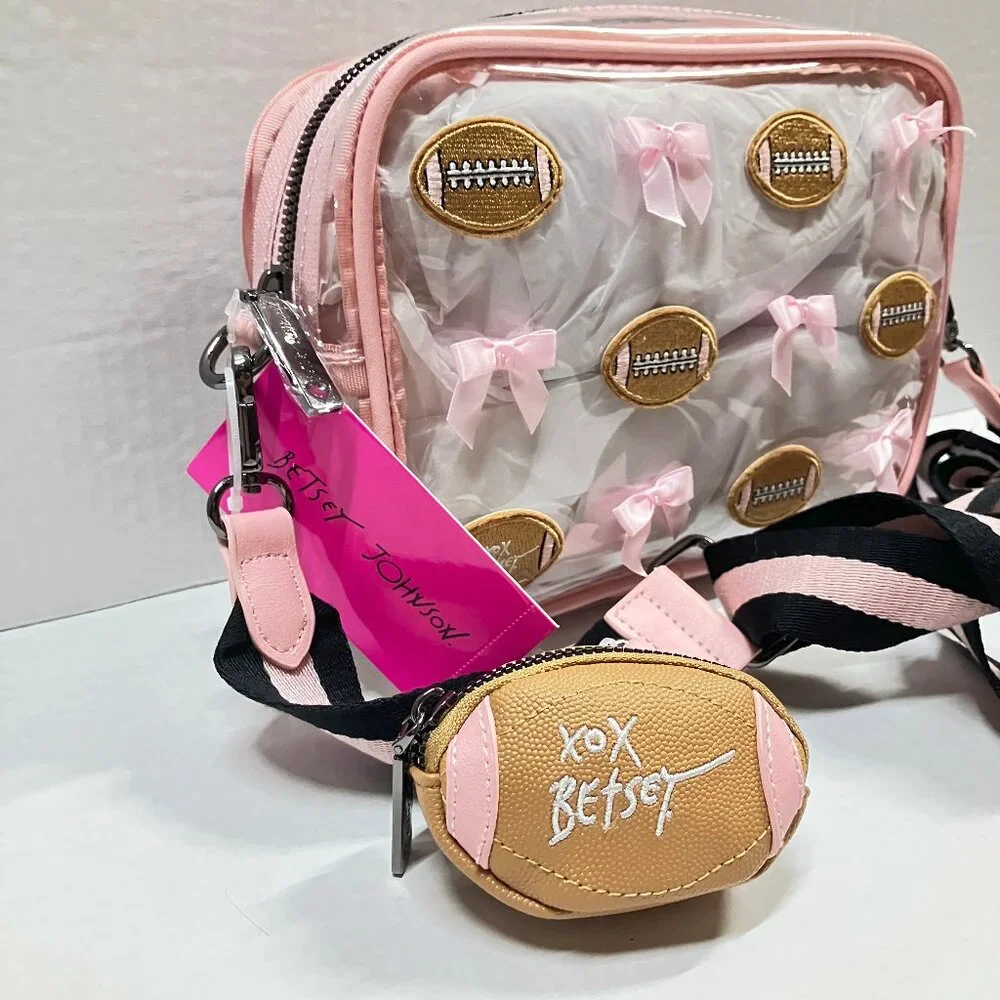 Betsey Johnson XOCHEER Kitsch Football Clear Stadium Bag Web Strap & Coinpurse - Picture 4 of 4